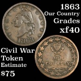 1863 Our Country Civil War Token 1c Grades xf