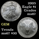 2005 Silver Eagle Dollar $1 Grades GEM++ Unc
