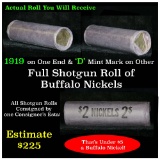 Full roll of Buffalo Nickels, 1919 & 'd' Mint Ends Grades Avg Circ (fc)