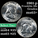 1961-p Franklin Half Dollar 50c Grades Select+ Unc