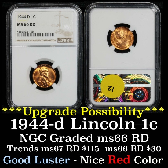 NGC 1944-d Lincoln Cent 1c Graded ms66 RD by NGC