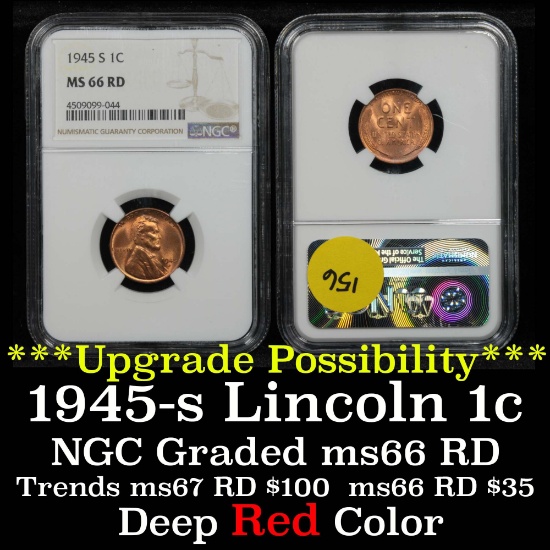 NGC 1945-s Lincoln Cent 1c Graded ms66 RD by NGC