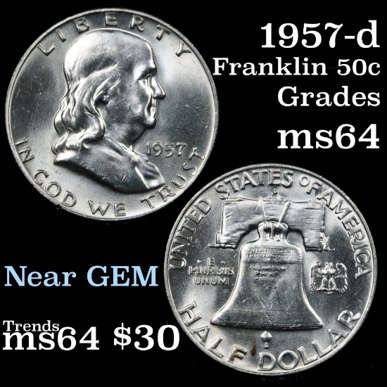 1957-d Franklin Half Dollar 50c Grades Choice Unc