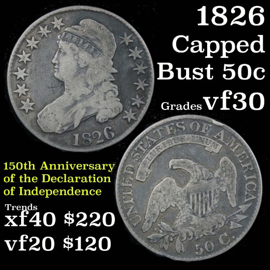 1826 Capped Bust Half Dollar 50c Grades vf++