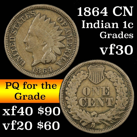 1864 CN Indian Cent 1c Grades vf++