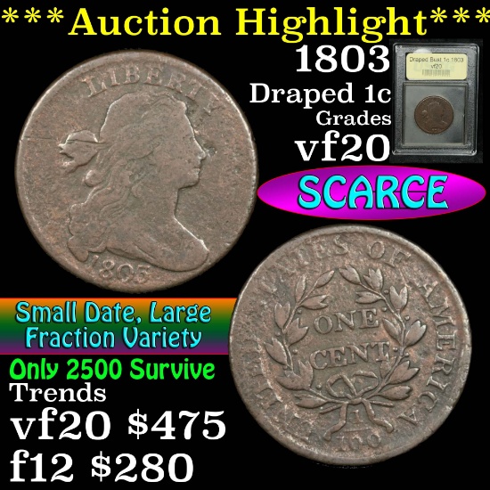 1803 Draped Bust Large Cent 1c Graded vf, very fine by USCG (fc)
