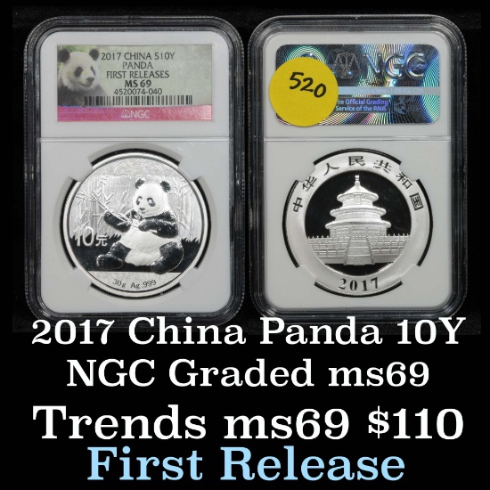NGC 2017 First Release China Panda 10 Yuan Graded ms69 by NGC