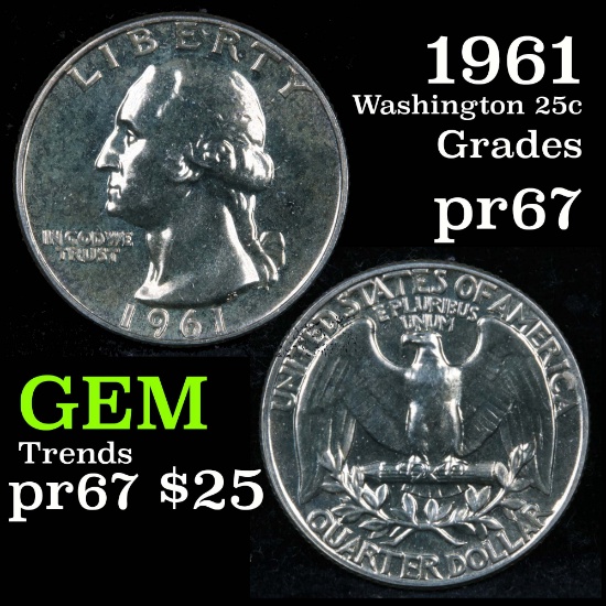 1961 Washington Quarter 25c Grades GEM++ Proof