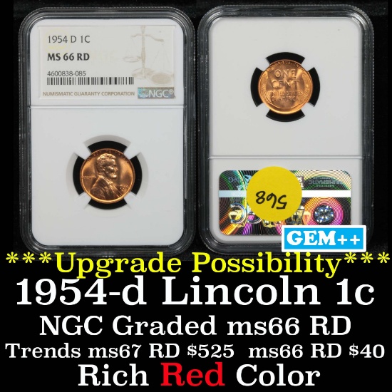 NGC 1954-d Lincoln Cent 1c Graded ms66 RD by NGC