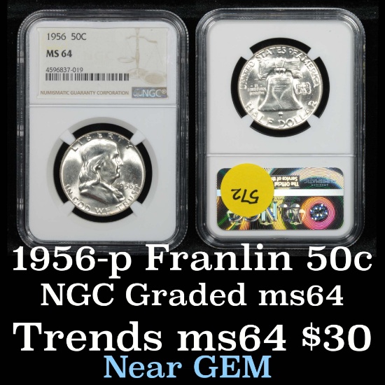 NGC 1956-p Franklin Half Dollar 50c Graded ms64 by NGC