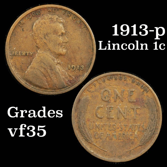 1913-p Lincoln Cent 1c Grades vf++