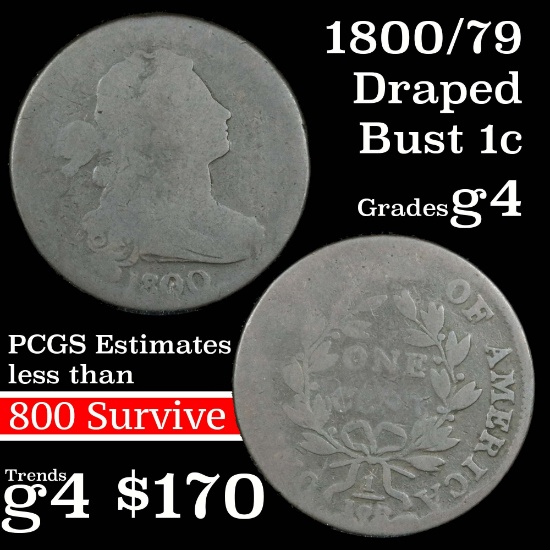 1800/79 Draped Bust Large Cent 1c Grades g, good (fc)