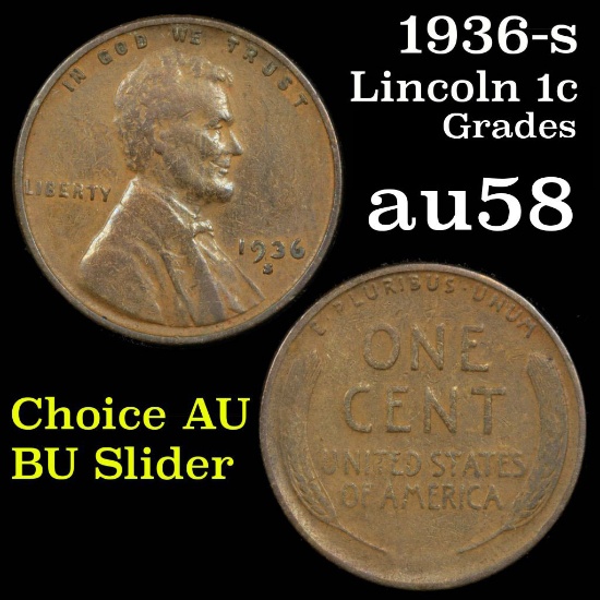 1936-s Lincoln Cent 1c Grades Choice AU/BU Slider