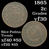 1865 2 Cent Piece 2c Grades vf++