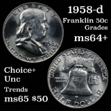 1958-d Franklin Half Dollar 50c Grades Choice+ Unc