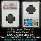 NGC 1826 Classic Head half cent 1/2c Graded vf25 By NGC