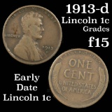1913-d Lincoln Cent 1c Grades f+