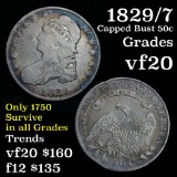 1829/7 Capped Bust Half Dollar 50c Grades vf, very fine