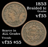 1853 Braided Hair Large Cent 1c Grades vf++