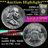 1959-d Franklin Half Dollar 50c Graded GEM+ FBL by USCG (fc)