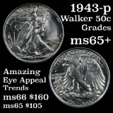 1943-p Walking Liberty Half Dollar 50c Grades GEM+ Unc