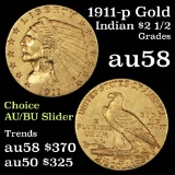 1911-p Gold Indian Quarter Eagle $2 1/2 Grades Choice AU/BU Slider (fc)