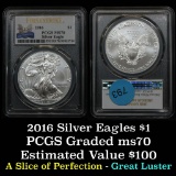 PCGS 2016 Silver Eagle Dollar $1 Graded ms70 By PCGS