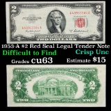 1953-A $2 Red Seal Legal Tender Note Grades cu63, crisp unc