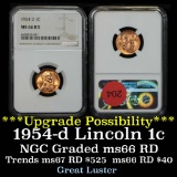 NGC 1954-d Lincoln Cent 1c Graded ms66 RD By NGC