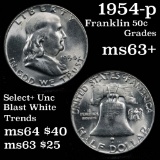 1954-p Franklin Half Dollar 50c Grades Select+ Unc