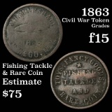 1863 Fishing Tackle & rare Coin Civil War Token Grades f+