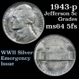 1943-p Jefferson Nickel 5c Grades Choice Unc 5fs
