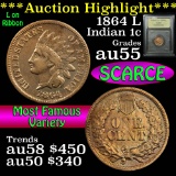 1864 L Indian Cent 1c Graded Choice AU by USCG (fc)