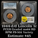 PCGS 1944-d/d Lincoln Cent 1c Graded ms64 RD by PCGS
