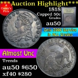 ***Auction Highlight*** 1818 Capped Bust Half Dollar 50c Graded AU, Almost Unc by USCG