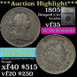 ***Auction Highlight*** 1805 Draped Bust Half Cent 1/2c Graded vf++ by USCG