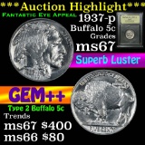 1937-p Buffalo Nickel 5c Graded GEM++ Unc by USCG (fc)