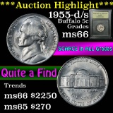 ***Auction Highlight*** 1955-d/s Jefferson Nickel 5c Graded GEM+ Unc by USCG (fc)