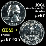 1961 Washington Quarter 25c Grades GEM++ Proof