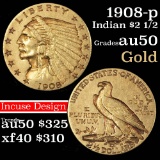 1908-p Gold Indian Quarter Eagle $2 1/2 Grades AU, Almost Unc (fc)