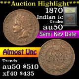 ***Auction Highlight*** 1870 Indian Cent 1c Graded AU, Almost Unc by USCG (fc)