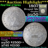 ***Auction Highlight*** 1807 Draped Bust Half Dollar 50c Graded AU, Almost Unc by USCG