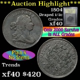 1804 Draped Bust Half Cent 1/2c Graded xf by USCG