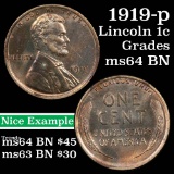 1919-p Lincoln Cent 1c Grades Choice Unc BN