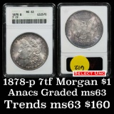 ANACS 1878-p 7tf Morgan Dollar $1 Graded ms63 by Anacs