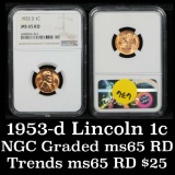 NGC 1953-d Lincoln Cent 1c Graded ms65 RD by NGC