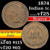 1874 Indian Cent 1c Grades vf+