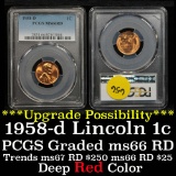 PCGS 1958-d Lincoln Cent 1c Graded ms66 RD by PCGS