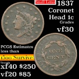 1837 Coronet Head Large Cent 1c Grades vf++