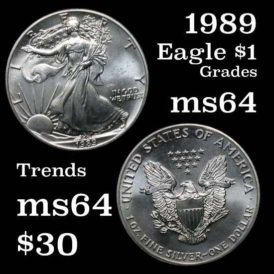 1989 Silver Eagle Dollar $1 Grades Choice Unc